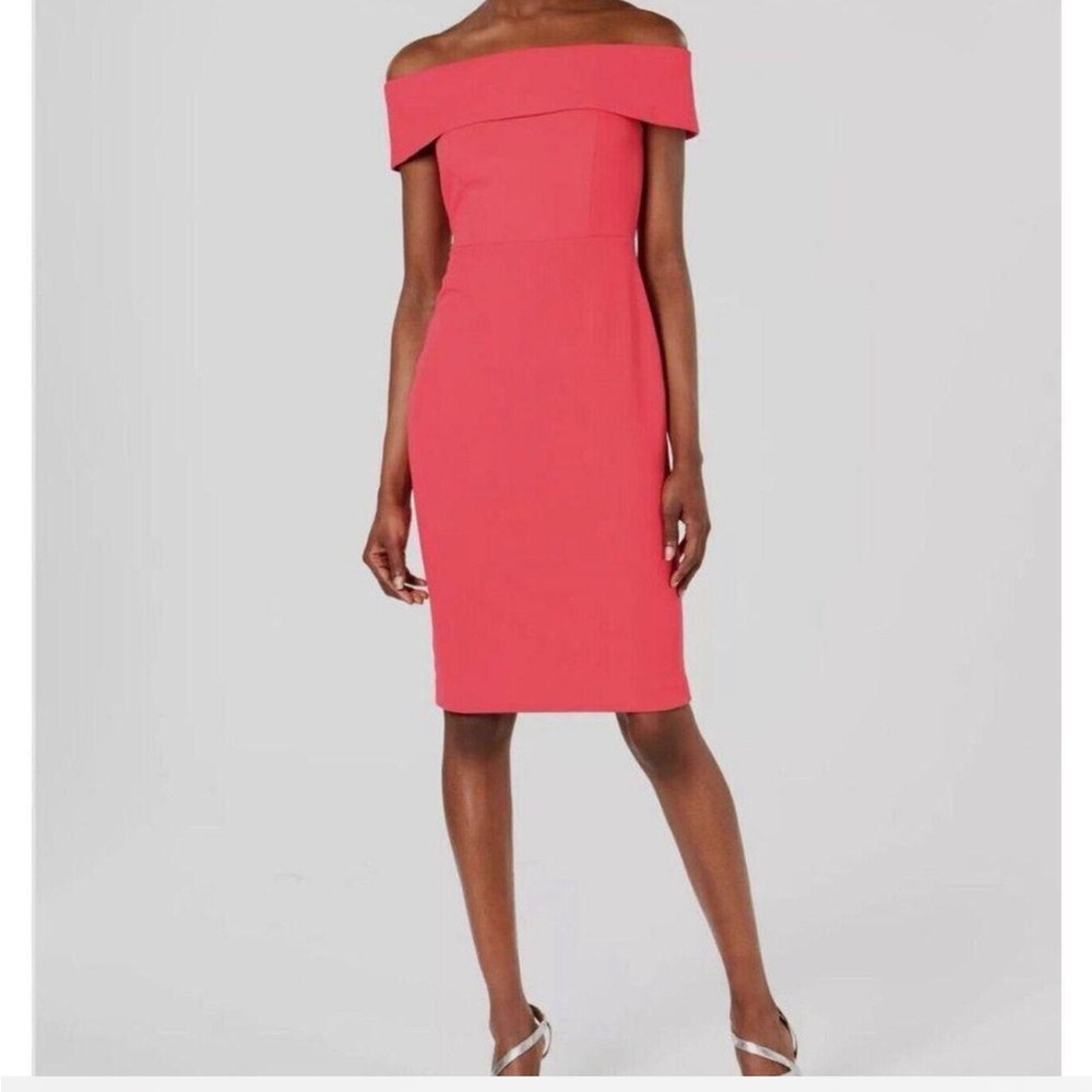 Calvin Klein Off-The-Shoulder Coral Dress